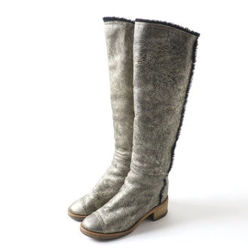Top Quality Chanel Knee-high Boots Metal Logo Chunky Heel