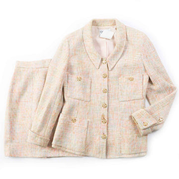 Top Quality Chanel Vintage Tweed Skirt Suit Orange Multi