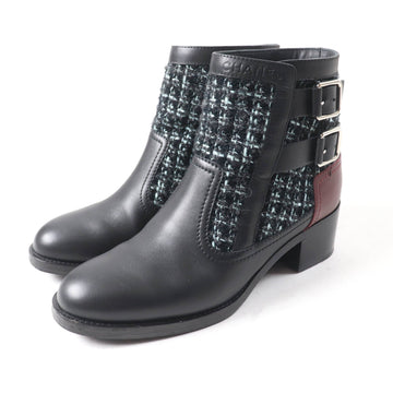 Chanel 22B G39334 Leather Tweed Ankle Boots