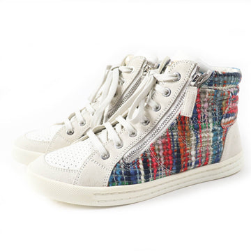 Chanel G29918 F Pearl COCO Mark Check Pattern Print Suede leather High cut sneakers