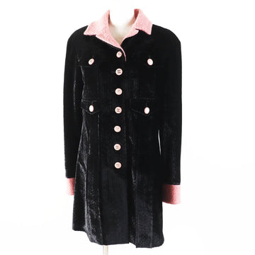 Chanel 22B P73309 Rayon silk COCO Button Tweed Switching Velvet Coat