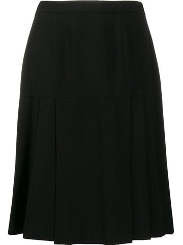 Pleated Black Wool Skirt