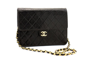CHANEL Small Chain Shoulder Bag Clutch Black Quilted Flap Leather d22