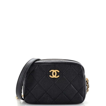 CHANEL Chain Melody Camera Bag Quilted Caviar Small