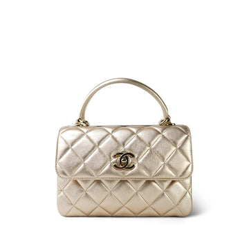 21S Gold Metallic leather Quilted Trendy CC Small Light Gold Hardware