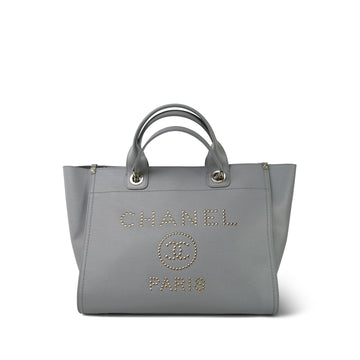Grey leather Studded Deauville Tote Light Gold Hardware