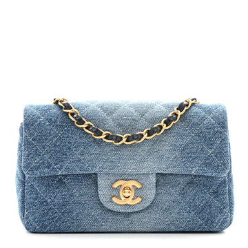Washed Denim Quilted Mini Rectangular Flap Blue