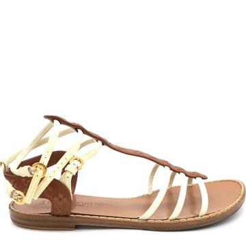 White and Brown Leather Key West Sandals 38