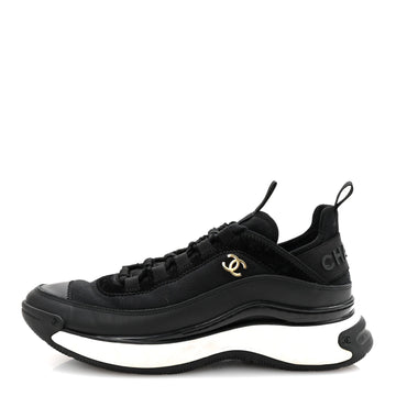 Velvet Calfskin Mixed Fibers CC Sneakers 38.5 Black