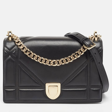 Black Leather Medium Diorama Flap Shoulder Bag
