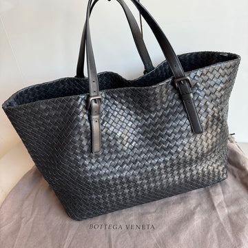 Bottega Veneta Cesta Shopper Tote Nappa Intrecciato Leather Black Large