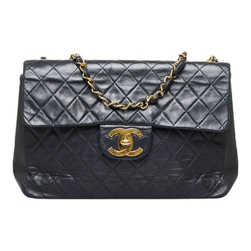 Top Quality Chanel Deca Flap Shoulder Bag Black Leather Ladies