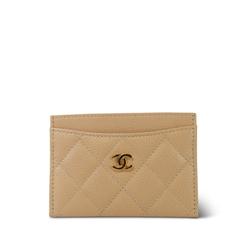 Beige Clair leather Quilted Classic Card Holder GHW