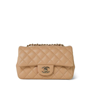 Beige leather Quilted Mini Rectangular Single Flap