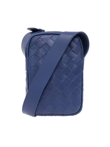 Luxury Bottega Veneta Intrecciato Zipper Leather Mini Cross Bag Navy