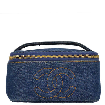 Top Quality Chanel Blue Leather/denim Timeless Vanity Handbag
