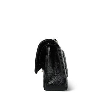 Black leather Quilted Classic Flap Medium Silver Hardware