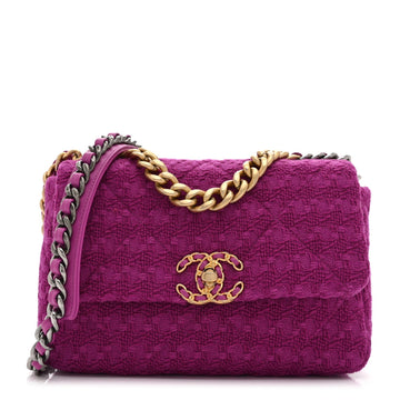 Tweed Quilted Medium Chanel 19 Flap Magenta