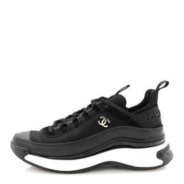 Velvet Calfskin Mixed Fibers CC Sneakers 37 Black