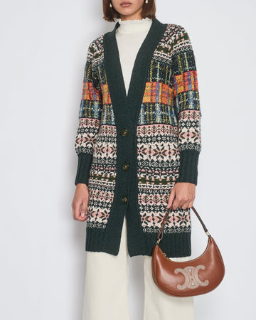 Chanel Green Metiers D'Art Paris-Edinburgh Long-Line Cardigan with Lion Button Detail Size FR 34 (UK 6)