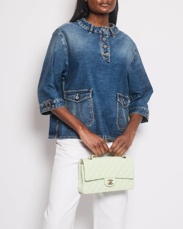 *HOT* 24S Chanel Denim Top with CC Logo Embroideries and Crystal Buttons Details Size FR 44 (UK 16)