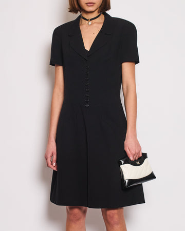 Chanel Vintage Runway 97/S Black, White CC Logo Slip Dress and Jacket Set with CC Chanel Button Size FR 42 (UK 14)