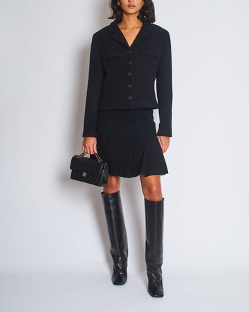 *FIRE PRICE* Chanel 02A Black Wool Jacket with Zips on The Sleeves & Leather Buttons Size FR 42 (UK 14)