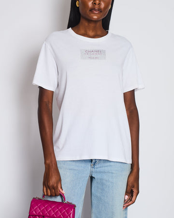 Chanel White T-shirt Rhinestones Detail Croisiere Miami Size M (UK 10)