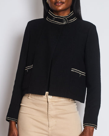 Chanel 14/C Black Tweed Jacket with Frayed Trim Detail Size FR 40 (UK 12)
