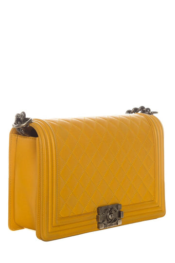 Chanel Yellow Medium Boybag RHW Leather  Handbag