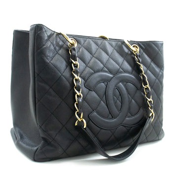 Top Quality Chanel Leather GST 13" Grand Shopping Tote Chain Shoulder Bag Black