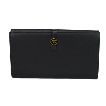 Chanel Coco Button Embossed Calfskin Long Flap Wallet