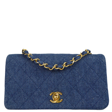 Top Quality Chanel * 1989-1999 Leather/denim Turnlock Mini Full Flap Bag