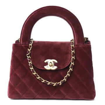Velvet Quilted Nano Kelly Shopper Burgundy