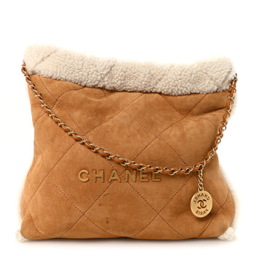 Suede Shearling Quilted Small Chanel 22 Brown White