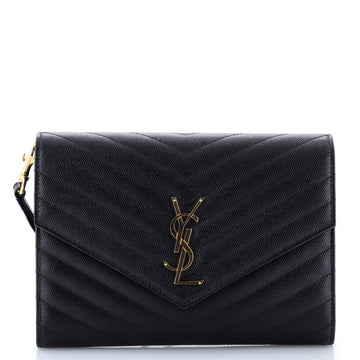 Classic Monogram Envelope Wristlet Clutch Matelasse Chevron Leather
