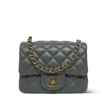 25B Dark Grey leather Quilted Mini Square Flap Light Gold Hardware