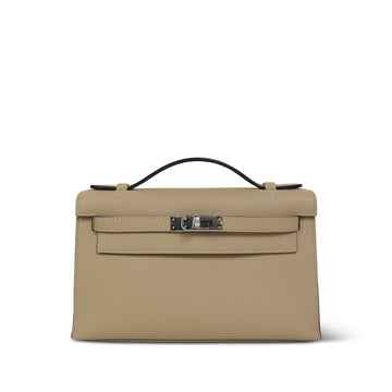 Kelly Pochette Trench Veau leather Palladium Plated K Stamp