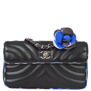 Top Quality Chanel Black Leather Camellia Straight Flap Shoulder Bag