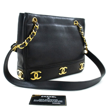 Top Quality Chanel Leather Triple Coco Chain Shoulder Bag Black Leather Gold
