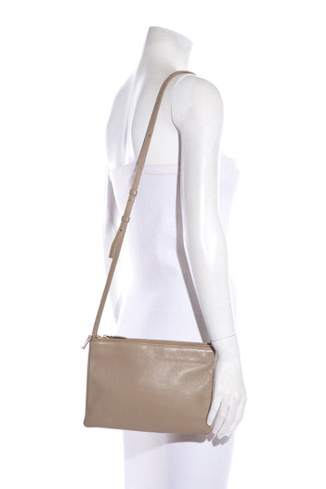 Celine Leather Taupe Tri Pouch Cross-Body