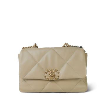 22S Light Beige leather Quilted 19 Flap Small Mixed Hardware