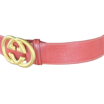 Gucci red leather belt w Gucci Interlocking GG logo buckle