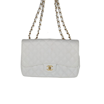 Chanel bags  Classic Quilted Leather Single White Jumbo Flap