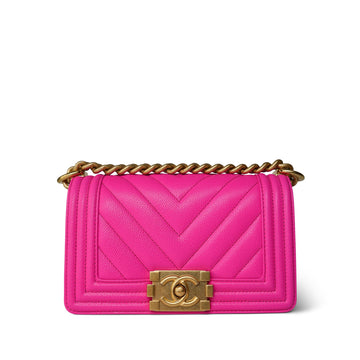 24C Pink leather Chevron Quilted Boy Bag Small Aged Gold Hardware m