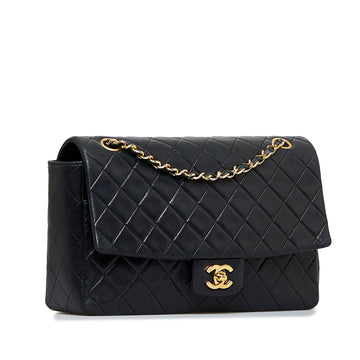 Chanel Classic Single Flap Medium Black Leather Gold