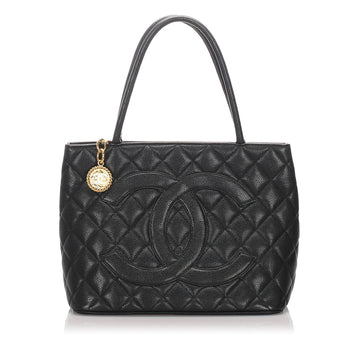 C*C Black Leather Leather Medallion Tote Bag France
