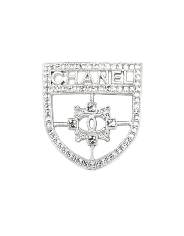 Chanel 2016 Silver Swarovski Crystal CC Shield Brooch