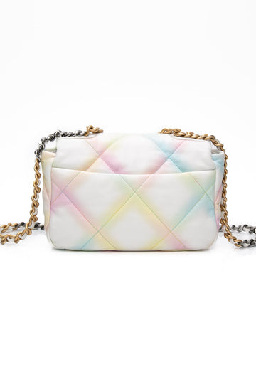 CHANEL White Multicolor Goatskin Quilted Medium Chanel 19 Flap Bag