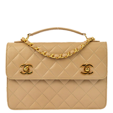 Top Quality Chanel * Beige Leather 2way Handbag